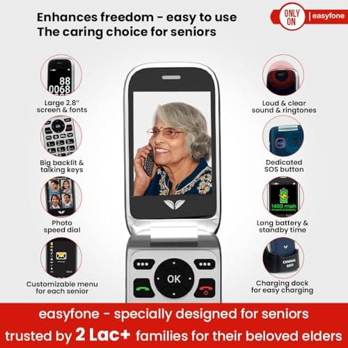 Easyfone Royale 4G Flip Phone for Senior Citizens | Loud Sound | 2.8" Big Screen | 2 Year Warranty | Dual Screen | Photo Speed Dial | Dock Charger | SOS Emergency Button | Remote App for CareGiving 2