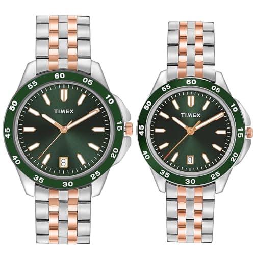 TIMEX Analog Watch for Unisex with Green Round Dial & Multicolor Stainless Steel Bracelet Band Water Resistant Unisex Wrist Watches - TW0PRE007