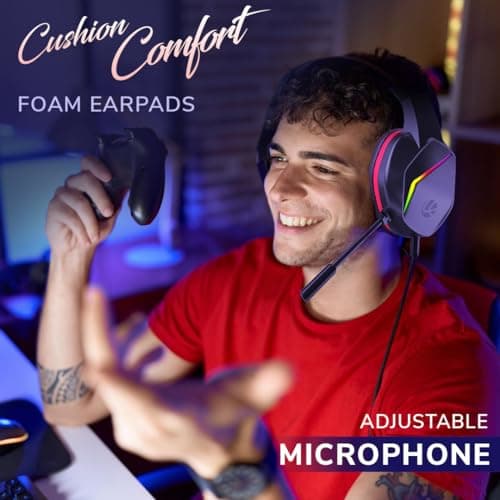 LAPCARE Bunker Gaming Over Ear Headset with RGB Back Lights|40Mm Drivers|3.5Mm+USB Jack|Adujustable Microphone|Light Design&Comfortable|Super Anti Violence&Break|Braided PVC Line(Lhp-210),Black 4