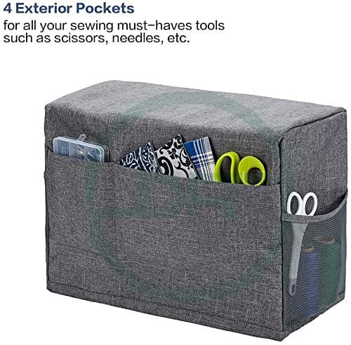 DOUBLE R BAGS Sewing Machine Cover with 2 Storage Pockets | Protective Silai Machine Dust Cover for Home & Tailoring – Durable Fabric, 38x17x30 cm, 1 Compartment, Grey (Pack of 1) 2