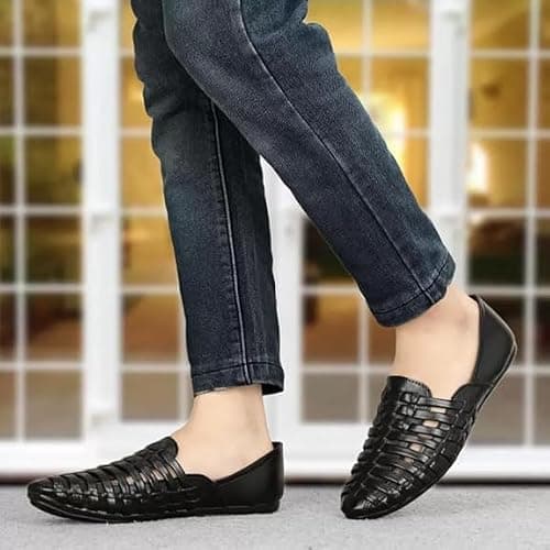 FAXIAN Men's Black Synthetic Slip_On Comfortable/Attractive & Ethnic Nagra Juttis & Mojaris 07 (UK/India) (2015) 4