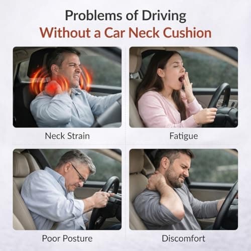 AdroitZ Faux Leather 𝗨𝗡𝗜𝗩𝗘𝗥𝗦𝗔𝗟 Car Neck Rest Pillow | Premium headrest Cushion Neck Pain Relief | Head Rest Support for Long Drives | Headrest Interior Seat Accessories for All Cars(Set of 2) 4