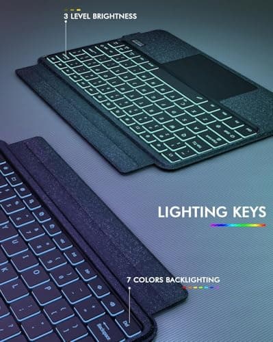 RTSY Kickstand Combo Keyboard case for Lenovo Tab P12 (12.7 Inch-TB-370FU Model) with 7-Colors Backlit, Multi-Touch Trackpad, Dual Orientation, Magnetic Detachable Bluetooth Keyboard Cover, Pen Holder 5