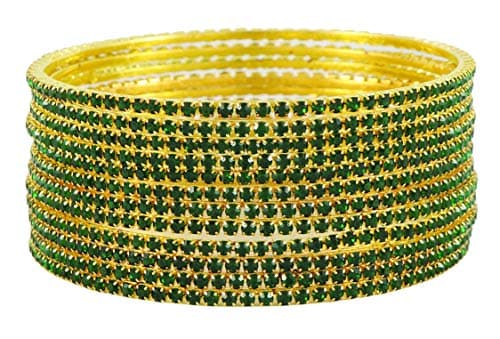 ZULKA Non-Precious Metal Base Metal with Zircon Gemstone Studded worked Glossy Finished Bangle Set For Women and Girls, (Green_2.2 Inches), Pack Of 12 Bangle Set 2