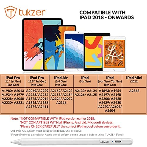 Tukzer Active 2nd Gen Stylus Pen iPad Pencil | Palm Rejection, Tilt Sensor, High Precision| for only 3