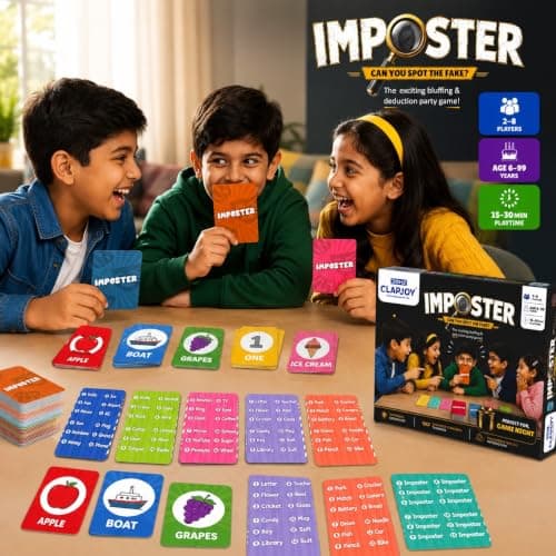 Clapjoy Board & Card Game – Imposter: Can You Spot The Fake? | 80 Cards | Bluffing & Deduction Party Game | Family Game Night | 15-30 Min Playtime | 2-8 Players | Gift for Ages 6, 7, 8, 9 & Up 3
