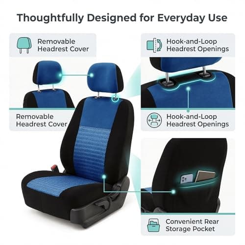 FH Group FB060102 Trendy Elegance Pair Set Bucket Car Seat Covers, (Airbag Compatible) w. Gift, Blue/Black Color-Fit Most Car, Truck, SUV, or Van 5