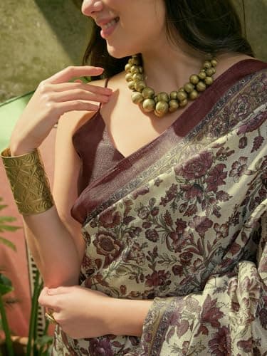 SIRIL Women's Cotton Printed Saree with Unstitched Blouse Piece (5193S572_Beige1) 5