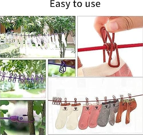 UPRONEX21 Portable Cloth Drying Rope with 12 Built-in Clothespins, Windproof Travel, Elastic Retractable Drying Rope with Hooks for Camping, Hiking, Hotel, Backyard, and Indoor Use (Pack of 1) 5