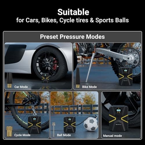 Zebronics Wired Tyre Inflator, 150 PSI, 12V Car Port Adapter, 3m Cable, Digital Display, Accessory Storage, Flashlight, Multiple Nozzles, for Car, Bike, Bicycle, Sports Balls (22TIW) 2
