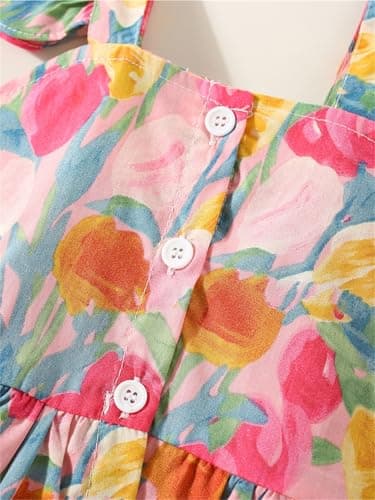 SKYCARRY Ages 1 to 6 Years Girls Cotton Dress Two Piece Floral Print Kids Clothes Ruffle Square Neck Top and Shorts Set Summer Beach Western Outfit for Girl Toddler Clothing Sets 4