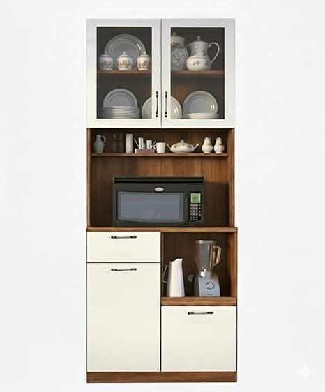 Alpine Willow Crockery Cabinet with Glass Doors (Free Installation) I Organizer Rack I Crockery Unit I Pantry Unit I Microwave Stand I Kitchen Storage Cabinet I Crockery Cabinet I Hutch I Mini Bar.