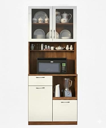 Alpine Willow Crockery Cabinet with Glass Doors (Free Installation) I Organizer Rack I Crockery Unit I Pantry Unit I Microwave Stand I Kitchen Storage Cabinet I Crockery Cabinet I Hutch I Mini Bar.