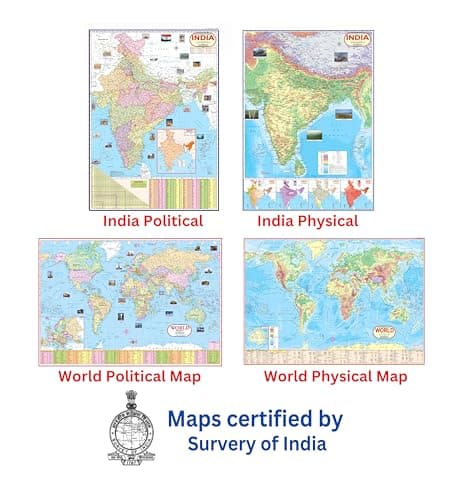 Complete set of UPSC Maps & Charts | set of 11 | India & World Map ( Both Political & Physical ) with Constitution of India, Constitutional Amendments, Indian History, Indian Economy 2