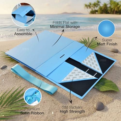 RBS® - Foldable Gift Box with Ribbon 23 x 16 x 10cm Gift Boxes for Packaging (1 Pack) Multi-Purpose Gift Boxes for Presents Reuse Gift Packing Box Decorative Hamper Box (Blue Sky) 4
