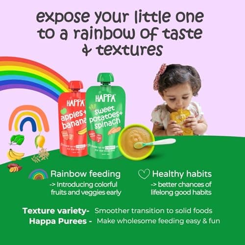 Happa Organic Baby Food Puree Travel Combo | 100% Fruits and Vegetables | No Added Sugar, No Milk Powder, No Preservatives | Stage 2 (6 Months+) | Ready to Eat | Free from Common Allergens | Pack of 4 3