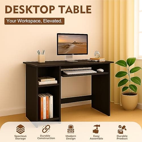 Callas Engineered Wood Computer Desk with Keyboard Tray – Small Modern Writing Desk for Home Office, Bedroom, or Living Room – Sturdy & Simple Laptop Table (CB-ST-04-Black) 3