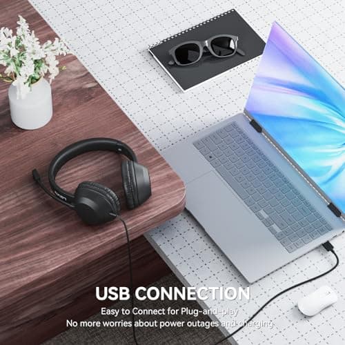 LEVN Headset with Mic, USB Headset with Microphone for PC, Headphones with Mic for Pc with Noise Canceling Microphone for Laptop, USB Headphones for Work from Home/Call Center/Open Office, Black 5