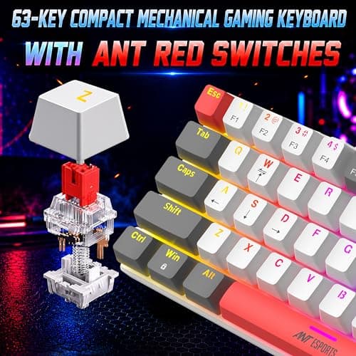 Ant Esports MK1200 V2 Mini 60% Mechanical Gaming Keyboard with Red Switches| 63-Key Compact Wired Keyboard |Rainbow RGB Backlit |26-Key Anti-Ghosting|Double-Shot Keycaps|USB for PC & Laptop 4