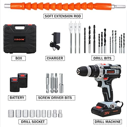 IZOM IZ-CDK-20V Cordless Drill Machine Kit With Multiple Torque Settings & A Keyless Chuck for Automatic Spindle Locking 3