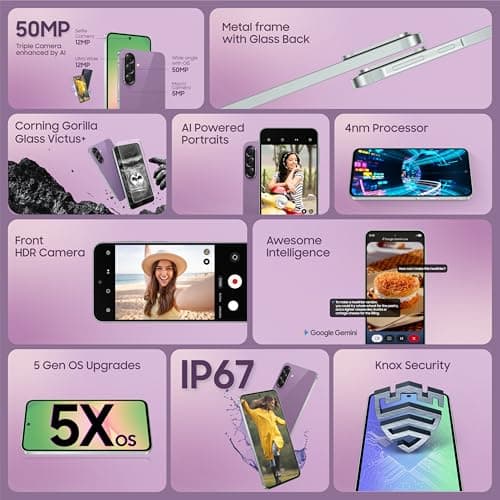 Samsung Galaxy A56 5G (Awesome Violet Glow, 8GB, 128GB) | Segment Most Complete Triple Camera | AI Editing | 4nm Processor | sAMOLED Display| Gorilla Glass Victus+| 5 Gen OS Upgrades 3