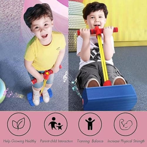WireScorts Training Foam Pogo Stick | Bungee Jumper Balance Game with Squeaky Sounds | Indoor & Outdoor Play – Durable Foam Base, Squeaky Sounds – Gifts for 3-12 Year Old Boys Girls - Multi Color 4