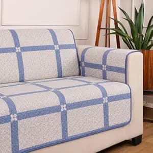 STITCHNEST 'Double Vie Collection Series' Cotton Quilted Reversible Sofa Cover 1 Seater with Arm Rest and Pocket | Size 24x60 Inch