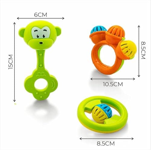 Storio Infant Acrylonitrile Butadiene Styrene (Abs) So Sweet Rattle 3Pcs Packing Non Toxic Bright and Colorful Rattles Baby Boy Girl Toys Set,Multicolor 3