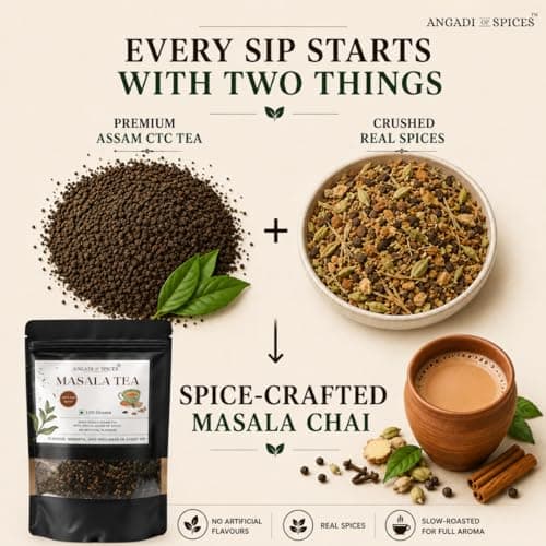 Angadi of Spices - Masala Chai by a Spice Maker | Assam CTC Black Tea with Crushed Cardamom, Ginger, Cinnamon, Cloves & Black Pepper | No Artificial Flavours | Café-Style Kadak Chai | 100g 4