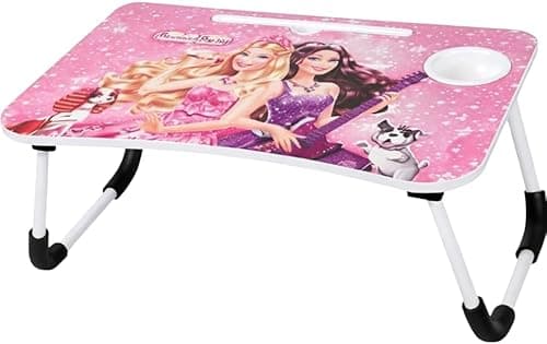 Plain Wooden Sturdy Laptop Table | Portable Foldable Study Desk | Bed Table for Laptop, Study, Reading, Writing, Home, Office & Students (Pink - Barbie)