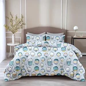 LORETO - A QUALITY LINEN BRAND 100% Pure Cotton Bedsheet for Double Bed, 144TC Soft & Breathable Double Bed Bedsheet with 2 Pillow Covers (Kawaii Pastel Sky Drinks, 88 x 90 Inches)