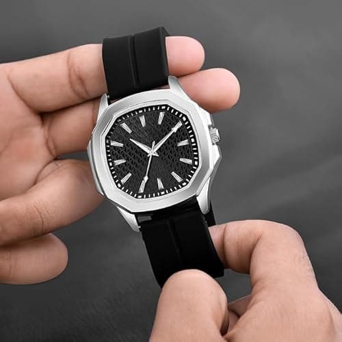 styledose Minimalist dial Softest Adjustable Silicon Belt Quartz Analog Wrist Watch for Men (Black) 3