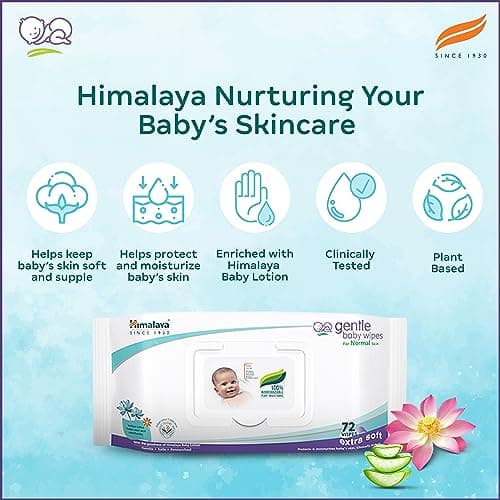Himalaya Gentle Baby Wipes with Lid (72 x4 packs -288 Wipe) |100% Biodegradable Plant-based fabric | Indian Lotus & Aloe Vera | Skin Friendly PH| Extra Soft 4
