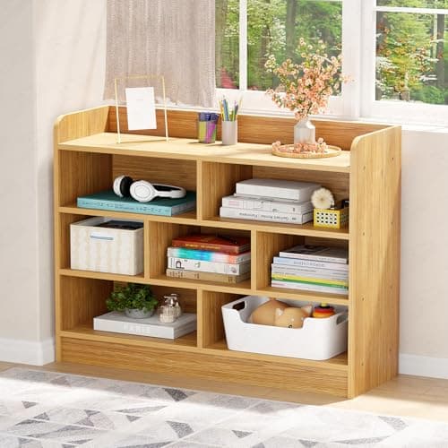 Lukzer Multipurpose 7-Section Storage Rack Bookcase | MR-008/Light Oak | Open Display Unit for Home & Workspaces (70x28x93cm)