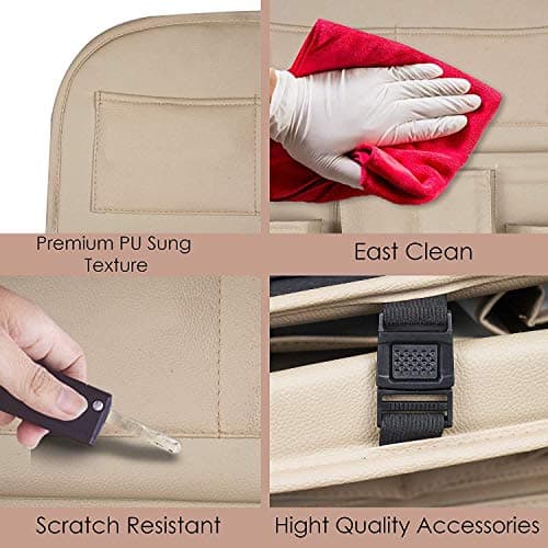 Tradesk Car Back Seat Organiser, Multi-Pocket Storage Bag with Cup Holders, Seat Protector for Kids and Pets, Backseat Accessory, Beige 4