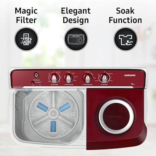 Samsung 7.5 Kg Inverter 5 Star Semi Automatic Top Load Washing Machine (WT75B3200RR/TL, Light Grey & Red Base, Air turbo drying, 5 Year Warranty on Wash Motor) 4