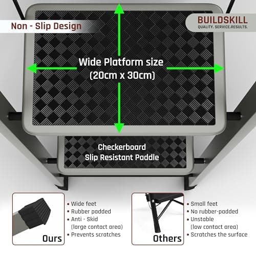 BUILDSKILL Ladder for Home 6 Steps Foldable with Built-in Tool Tray | Heavy Duty D Shape Rods | 20 x 30cm Large Platform | Wide Rubber Feet | Secure Lock | 150Kg Capacity - 5 Years Warranty 3