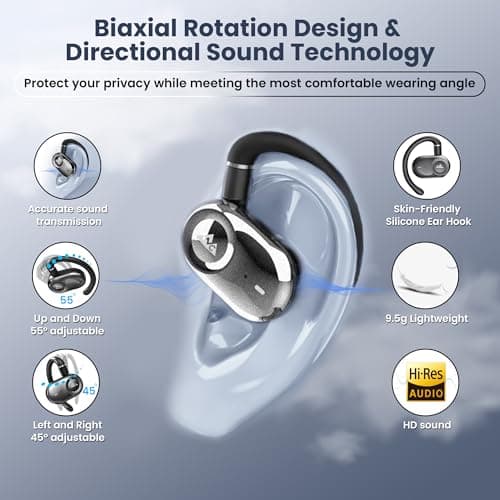 WeCool Moonwalk M3 Pro Open Ear Earbuds Wireless with Multi-Angle Adjustment, Bluetooth 5.4 Ows Earphones with Call Noise Reduction, Ear Safe Headphones with Mic, 60Hrs Playback, IP55 Waterproof 2