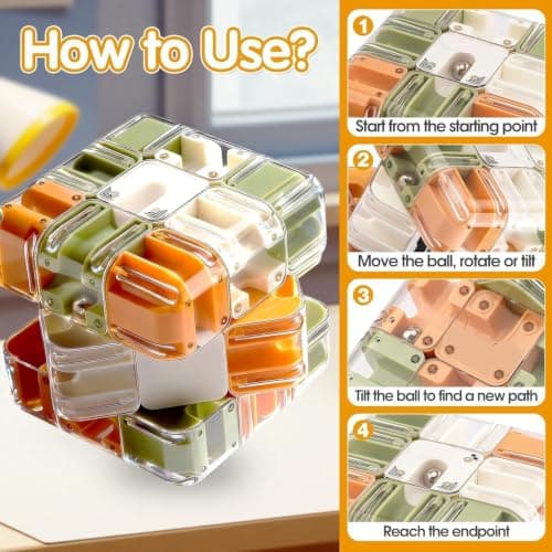 ATHA 3D Maze Puzzle Cube with Metal Ball Inside | Transparent Handheld Marble Run Brain Teaser Game for Kids & Adults | Focus Skill Development Educational Toy and Stress Relief Challenge (1 Psc) 4