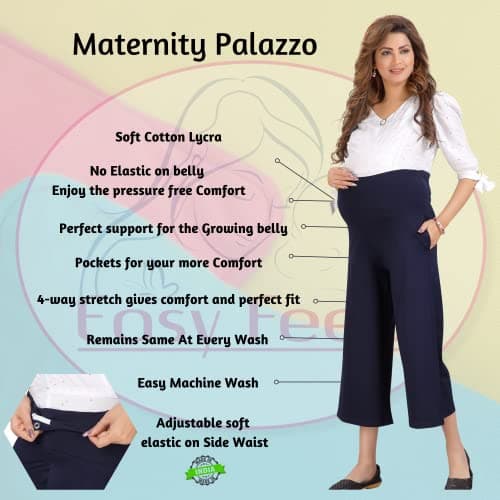 Easy Feed Women's Loose Fit Cotton Maternity Mid Rise Palazzo (PL-CREAM-XL_Ivory, Cream_XL) 2
