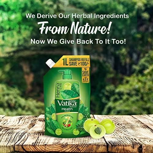 Dabur Vatika Health Shampoo - 1L (Refill Pouch) | With 7 natural ingredients | For Smooth, Shiny & Nourished Hair | Repairs Hair damage, Controls Frizz | For All Hair Types | Goodness of Henna & Amla 2
