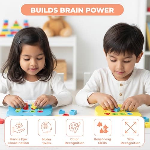 Ratna's Shape Matching Puzzle Game for Kids, 48 Challenges, 32 Colorful Shapes, Shape & Color Recognition, Educational STEM Learning Toy for Kids 3+ Years 4