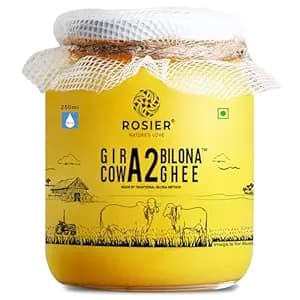 ROSIER A2 Gir Cow Ghee (250 ml) | Traditional Bilona Method A2 Cow Ghee | Grassfed, Pure and Healthy Desi Cow Ghee (Glass Bottle - 250 ML)