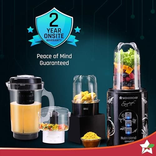 Wonderchef Nutri Blend Smart CKM Automatic Mixer Grinder with Dual Pulse Function|22000 RPM|100% Full Copper Motor|4 Unbreakable Jars|500 W|2 Years Warranty|Recipe book by Chef Sanjeev Kapoor| Black 2