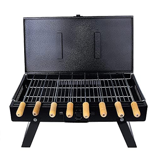 MAZORIA Barbeque Grill Set | Foldable Portable BBQ for Home & Outdoor Use | Includes 8 Skewers, 1 Grill | Barbecue for Camping, Picnics, Parties & Backyard Grilling (Black) 3