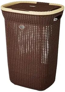 Amazon Brand - Solimo Knit Laundry Basket - Big - 55 Litres - 44 Cm X 35 Cm X 61 Cm | Dark Brown - Plastic