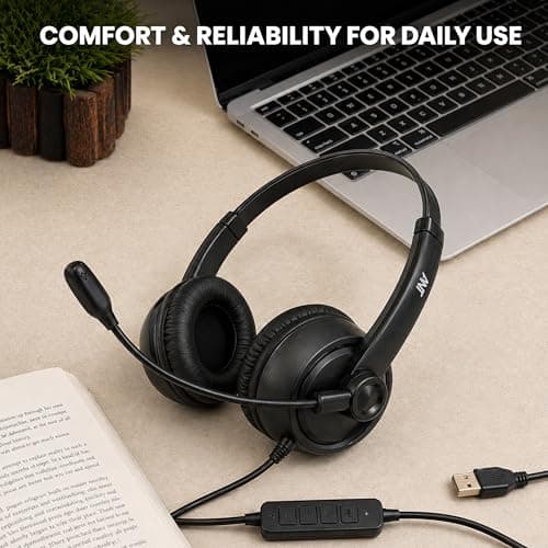 ANT Glory 10 Wired USB Headset, On Ear Headphones with Mic, Noise Cancelling Microphone, 40mm Drivers, Inline Mute/Volume Control,2m Cable for PC, Laptop, Zoom, Teams, Skype, & Home Office (Black) 2