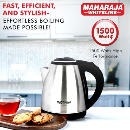 Maharaja Whiteline Viva Joy 1500 Watt Stainless Steel Electric Kettle | 1.5 Litres | Auto Shut Off- White 3
