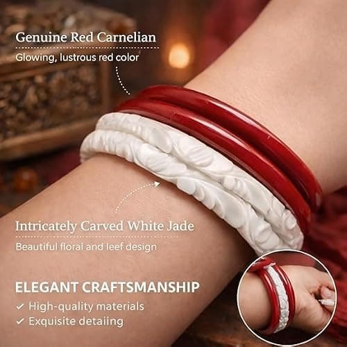HAPPYCRAFT Original Shakha Pola Bangles for Married Women (Pack of 4) | Traditional Bengali Red White Bangles Set | Daily Ritual Puja | Classic Ethnic for Traditional Bengali Saree Styling 2