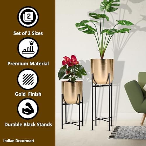 Indian DECORMART Floor Metal Pot with Stand for Indoor Home Garden Lobby Balcony Terrace Drawing Room IDM22029 4